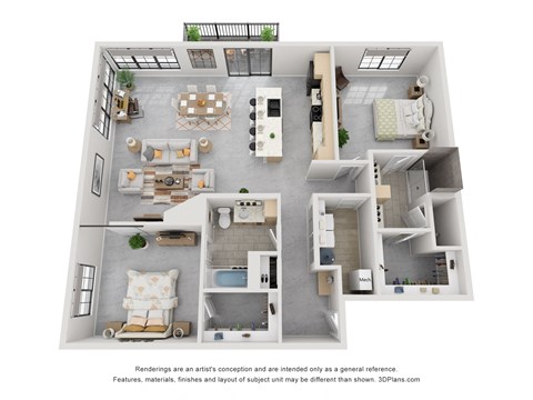 Floor plan for 2 beds, 2 baths, 1604 sqft